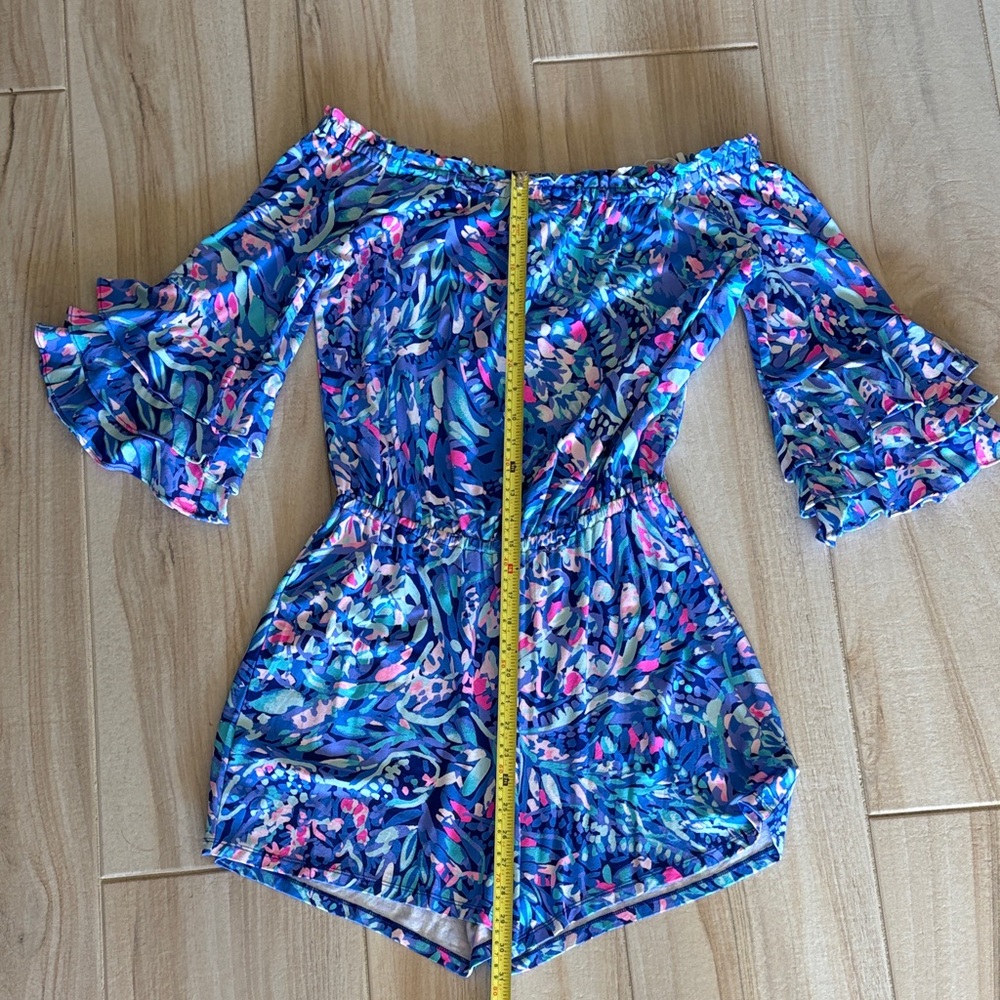 Lilly Pulitzer Blue and Pink Off-Shoulder Romper